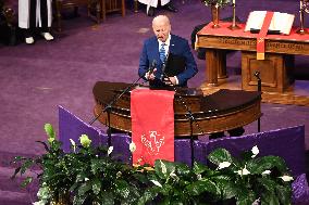 U.S. President Joe Biden Speaks At A Church Service Campaign Rally In Philadelphia Pennsylvania