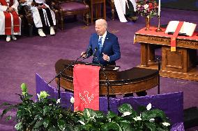 U.S. President Joe Biden Speaks At A Church Service Campaign Rally In Philadelphia Pennsylvania