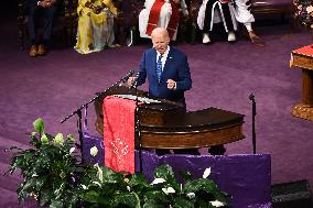 U.S. President Joe Biden Speaks At A Church Service Campaign Rally In Philadelphia Pennsylvania