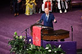 U.S. President Joe Biden Speaks At A Church Service Campaign Rally In Philadelphia Pennsylvania