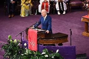 U.S. President Joe Biden Speaks At A Church Service Campaign Rally In Philadelphia Pennsylvania