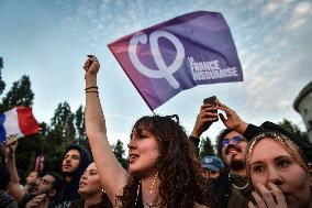 Celebration of New Popular Front after the 2nd tour of legislative elections in Paris FA