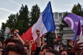 Celebration of New Popular Front after the 2nd tour of legislative elections in Paris FA