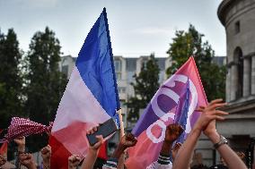 Celebration of New Popular Front after the 2nd tour of legislative elections in Paris FA