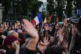 Celebration of New Popular Front after the 2nd tour of legislative elections in Paris FA