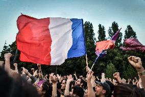 Celebration of New Popular Front after the 2nd tour of legislative elections in Paris FA