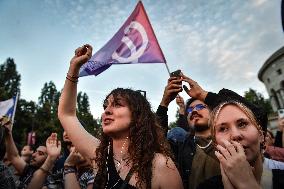 Celebration of New Popular Front after the 2nd tour of legislative elections in Paris FA