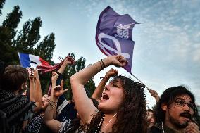 Celebration of New Popular Front after the 2nd tour of legislative elections in Paris FA