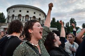 Celebration of New Popular Front after the 2nd tour of legislative elections in Paris FA