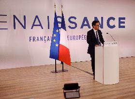 Stephane Sejourne speaks during an election night event of the ruling party Renaissance - Paris