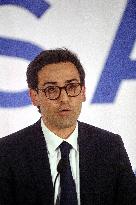 Stephane Sejourne speaks during an election night event of the ruling party Renaissance - Paris