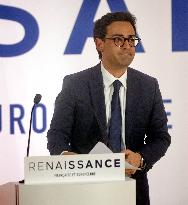 Stephane Sejourne speaks during an election night event of the ruling party Renaissance - Paris