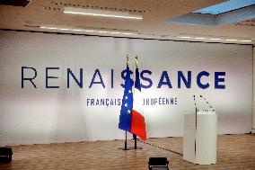 Stephane Sejourne speaks during an election night event of the ruling party Renaissance - Paris