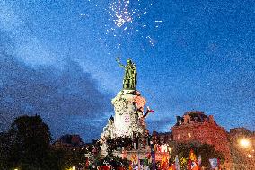 Place de la Republique Gathering during the Legislative Election Results - Paris