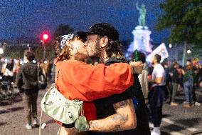 Place de la Republique Gathering during the Legislative Election Results - Paris