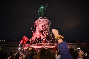 Celebration of New Popular Front after the 2nd tour of legislative elections in Paris FA