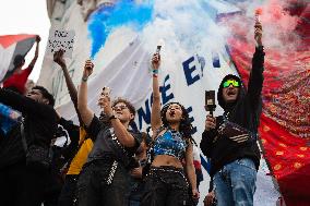 People Gather During An Election Night In Paris, France