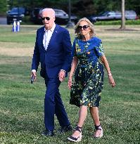 U.S. President Joe Biden And First Lady Jill Biden Arrive On The South Lawn Of The White House In Washington D.C.