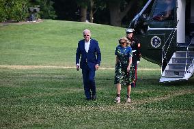 U.S. President Joe Biden And First Lady Jill Biden Arrive On The South Lawn Of The White House In Washington D.C.