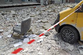 Consequences of Russian missile attack in Kyivss Solomianskyi district