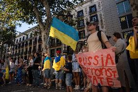 Protest By The Ukrainian Community In Barcelona