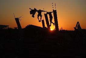 Parkour in Gaza Among Ruins of Bombed Building Amid Hamas-Israel Conflict