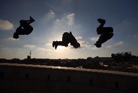 Parkour in Gaza Among Ruins of Bombed Building Amid Hamas-Israel Conflict