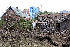 Russian missile attack damages houses in Kyivs Sviatoshynskyi districtRussian missile attack damages houses in Kyivs Sviatoshyns