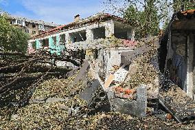 Aftermath of Russian missile attack in Kyivs Holosiivskyi district