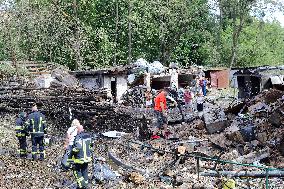 Aftermath of Russian missile attack in Kyivs Holosiivskyi district