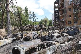 Aftermath of Russian missile attack in Kyivs Holosiivskyi district