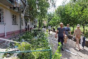 Aftermath of Russian missile attack in Kyivs Holosiivskyi district