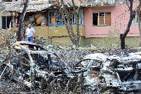 Aftermath of Russian missile attack in Kyivs Holosiivskyi district