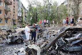 Aftermath of Russian missile attack in Kyivs Holosiivskyi district