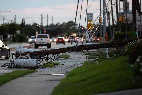 Downed Power Lines And Trees In Houston After Hurricane Beryl