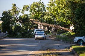 Downed Power Lines And Trees In Houston After Hurricane Beryl