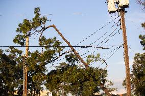 Downed Power Lines And Trees In Houston After Hurricane Beryl