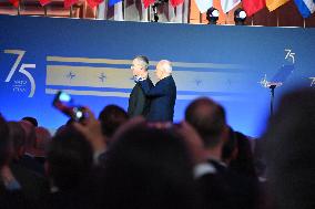 Secretary General Of Nato Jens Stoltenberg Presented With Presidential Medal Of Freedom At NATO 75th Anniversary Celebration