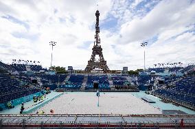 The Eiffel Tower Stadium venue for beach volleyball at the Olympic - Paris