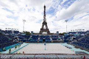 The Eiffel Tower Stadium venue for beach volleyball at the Olympic - Paris