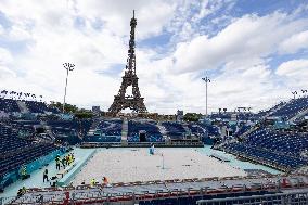 The Eiffel Tower Stadium venue for beach volleyball at the Olympic - Paris