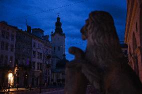 Lviv at night during power cuts