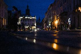 Lviv at night during power cuts