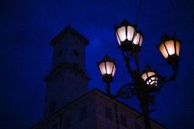 Lviv at night during power cuts