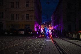 Lviv at night during power cuts