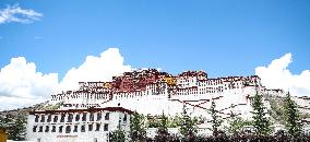 Tourists Visit The Potala Palace in Lhasa