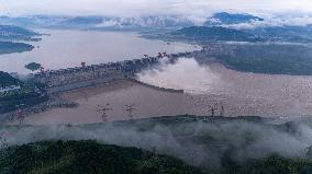 Flood Released From The Three Gorges Dam at Sunset in Yichang