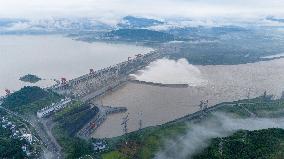 Flood Released From The Three Gorges Dam at Sunset in Yichang