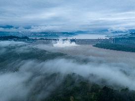 Flood Released From The Three Gorges Dam at Sunset in Yichang