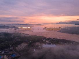 Flood Released From The Three Gorges Dam at Sunset in Yichang